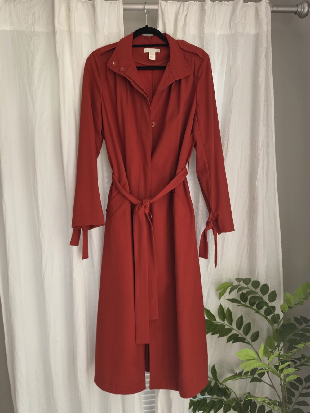 H&M Red Tie-Waist Trench Coat